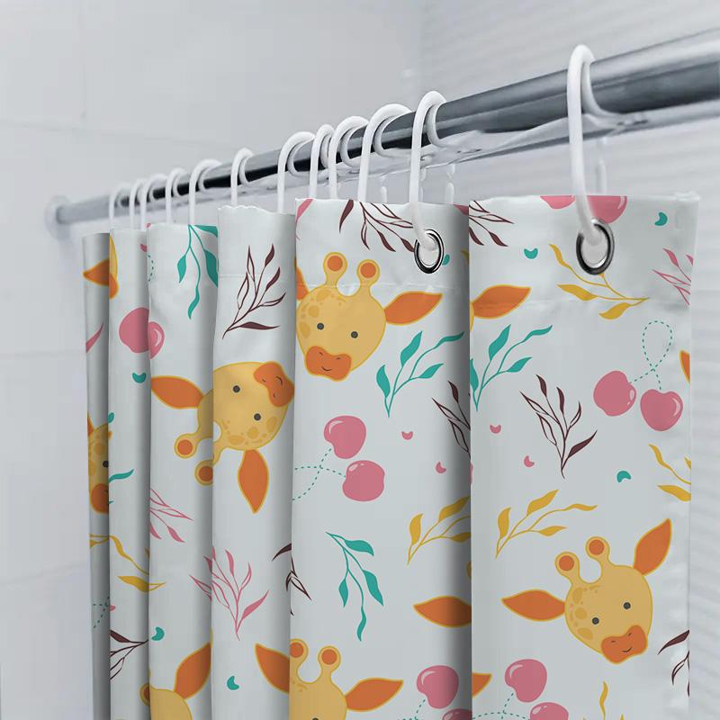 Animal Print Shower Curtain For Kids Bathroom Decor Orange Giraffe Design With Cherry Patterns In Yellow Pink Floral Style For H
