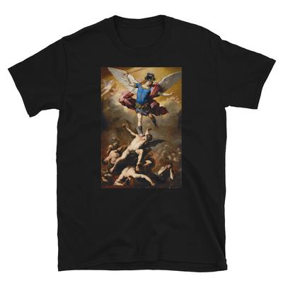 Erzengel Michael kämpft gegen Satans Armee, Historische Kunst, Bedruckte T-Shirt Oberteile