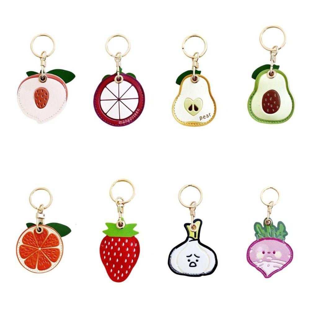 Leather Fruit Key Chain Anti-lost Access Card Holder Cute Bag Pendant  Bag Charm