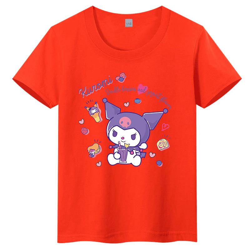 Sanrio Family CUTE Kurumi Cute Printed Childrens TShirt Roundneck Pure Cotton Family Clothing for Parents and Children