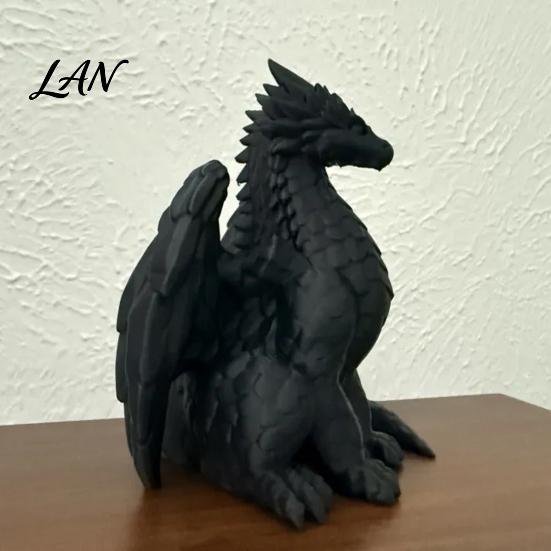 Fine Carved Statues for Bedroom 3D Printed Sitting Black Dragon Statue, Fantasy Western Figurine, Stylish Interior Decorations Gothic Decor