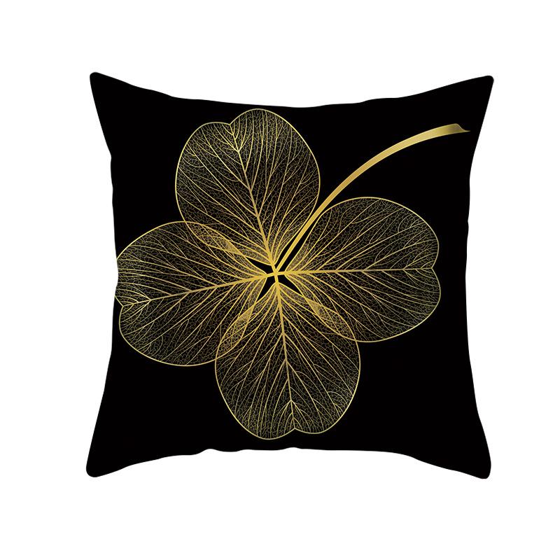 Home Furnishings Black Gold Leaf Print Cushion Cover Office Cushion Cover Waist Pillow Cover