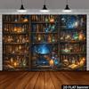 [Background Banner] 2D Plane Magic Theme Party Banner with Retro Magic Bookshelf Backgroundzyc