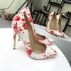 Fashion Art Graffiti Print Female Sexy Stiletto High Heel 10/12Cm Patchwork Ladies Party Pointed Toe Pumps Shoes Color Plus Size 34-46
