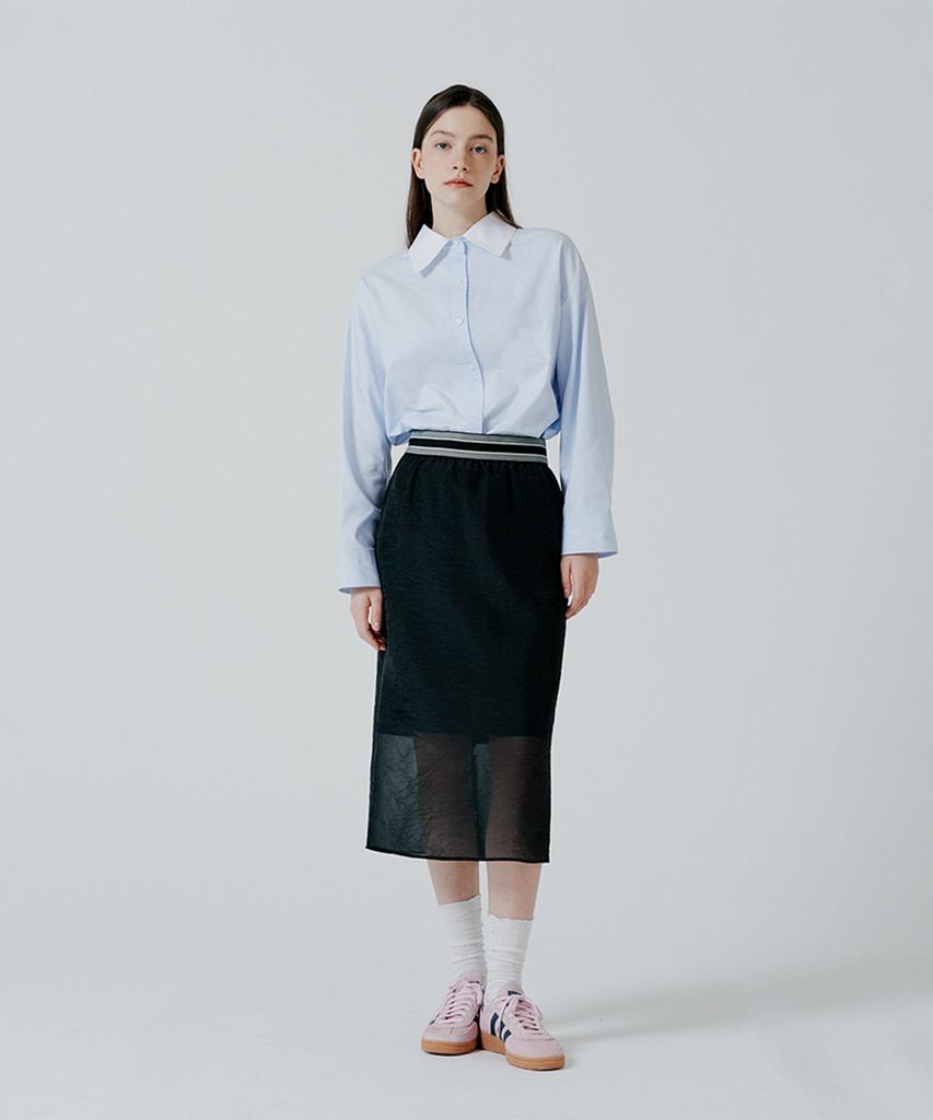 Pin Black Layered Slit Midi Skirt
