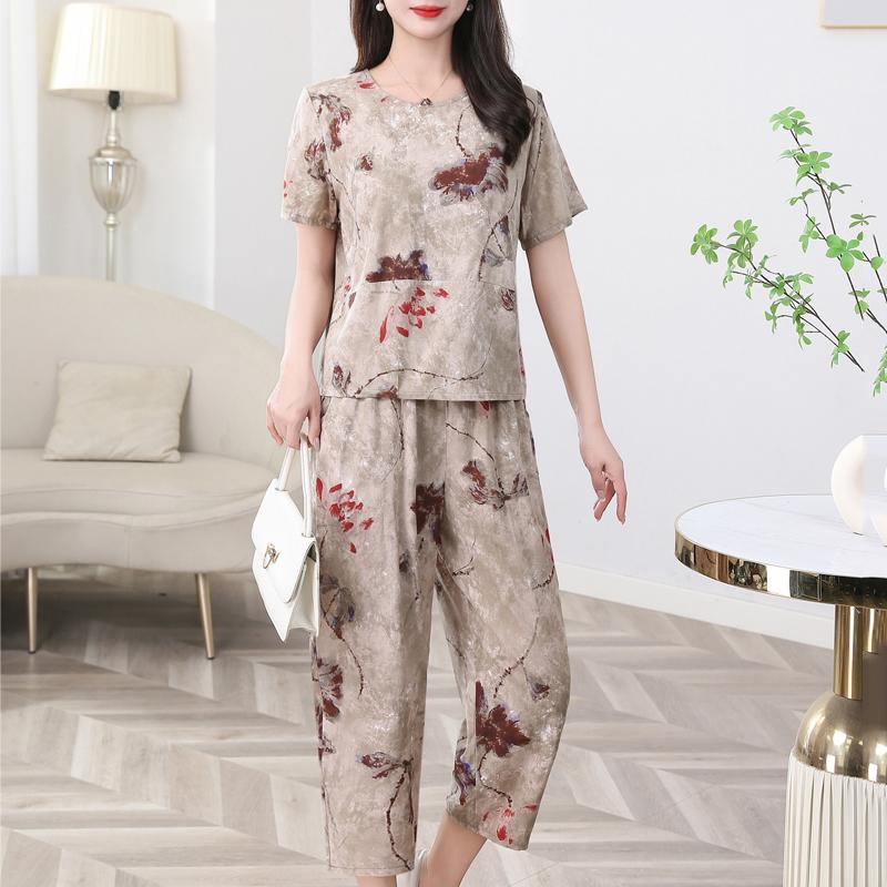 Dámská dvoudílná sada pro větší velikosti, letní vintage oblečení, volné ležérní kalhoty