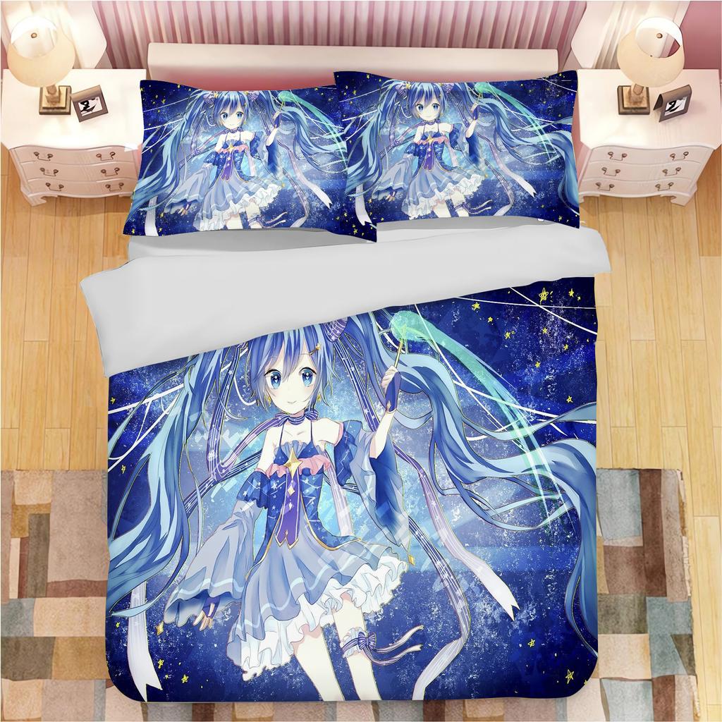 Cartoon Quilt Cover Second Dimension Hatsune Miku Cute Printed Bedding Anime  Polyester, Skin Friendly, Breathable