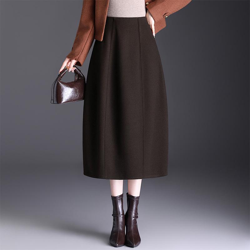 Eleganter Wollrock im koreanischen Stil: Wintermode 2026, Elastischer Bund, Schlankmachender Knospen-Schnitt, Mittellanges Design für Damen