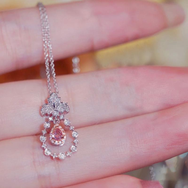 Pink Zircon Snowflake Necklace - Elegant Light Pink Crystal Pendant for Women