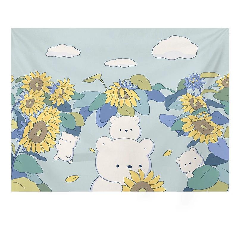 Cute Girly Heart Cartoon Bear Art Hanging Cloth Home Wall Decoration Tapestry Office Living Room Tapestry
