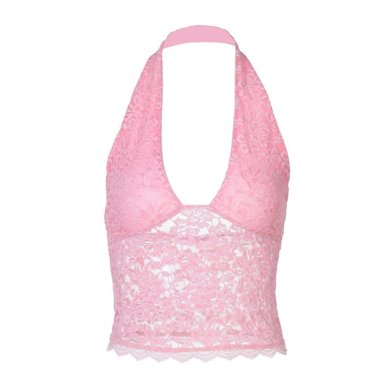 Women Sexy Hollow Out Lace Slim Fit Halter Crop Top