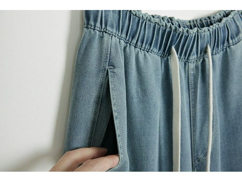 Lyocell 49.6% Super Soft Elastic Waist Denim Curved Leg Floor-Length Banana Pants - Spring Collection