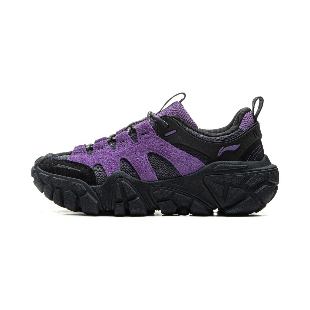 Li Ning Dune Retro Thick Sole Comfortable Shock Absorbing Non-Slip Wear-Resistant Breathable Low-Top Casual Shoes Women sneaker Black Purple AGCU436-2