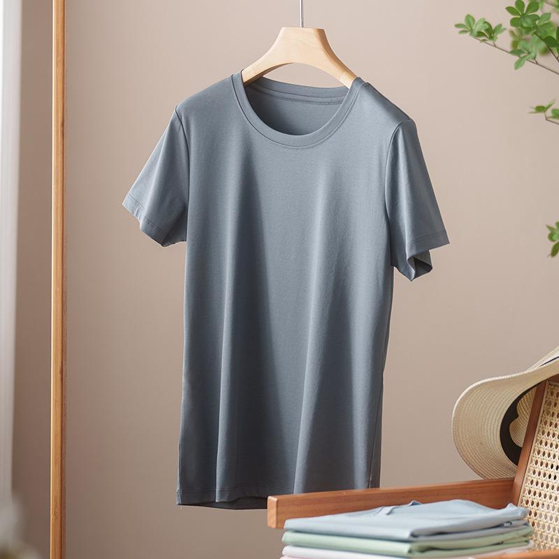 Rundhals Kurzarm Damen Sommer Neueste Trendige Vielseitiges und Bequemes T-Shirt Langgewaschenes Baumwoll Oberteil Ohne Verformung