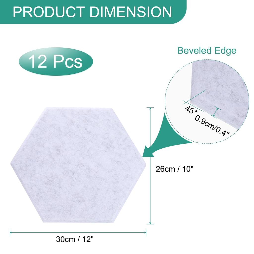 Uxcell 12-Piece Self-Adhesive Acoustic Panels, 12" X 10" X 0.4", High-Density Soundproof Padding, Hexagonal Soundproof Absorbent Panels with