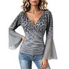Women's Leopard Print Long Sleeve V-Neck Pullover Top for Casual Everyday Outfits