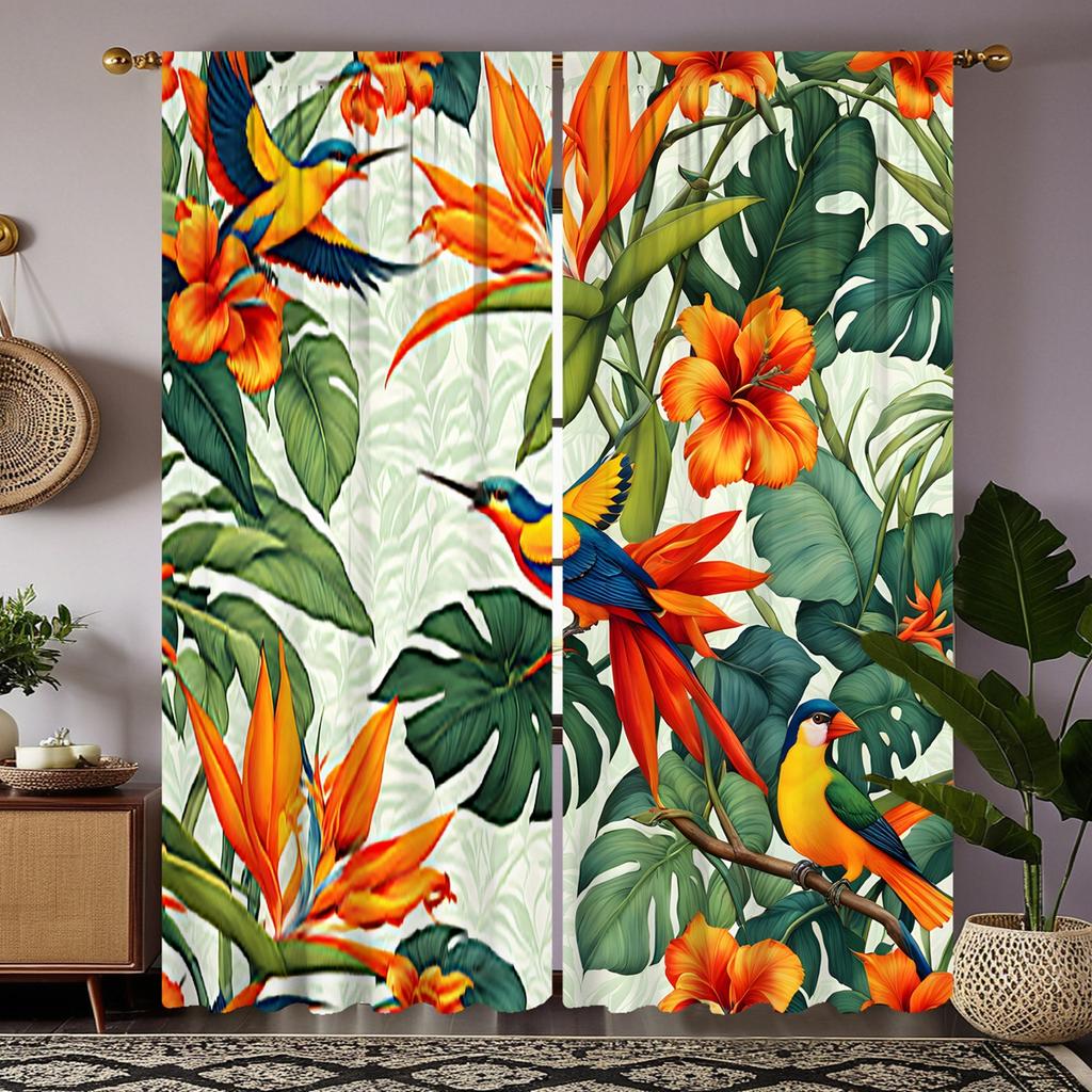 2 Stück HD Paradiesvogel Calla Lilie Vorhang Grün gelb digital bedruckter Vorhang Heimdekorationsstil Dekoration Wohnzimmer