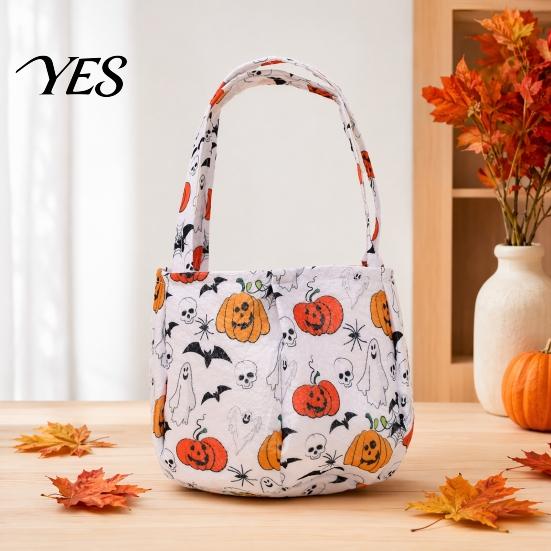 Colorful Halloween Goodie Bag Candy Bucket for Kids, Non-Woven Trick or Treat Tote Basket, Pumpkin Ghost Snack Holder with Handle Party Favors Kids