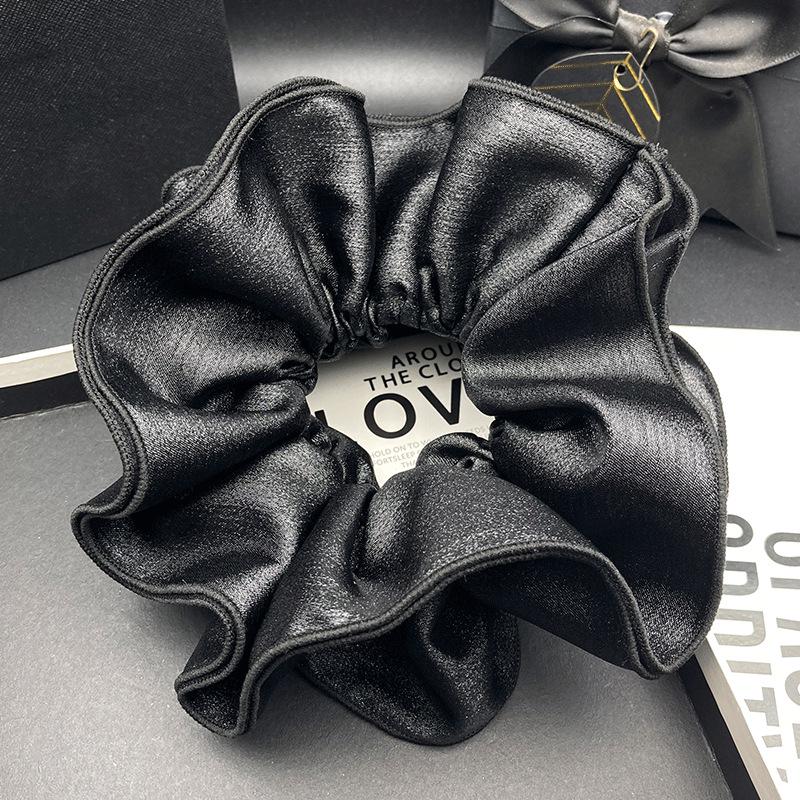 Elegant Black Ruffled Four-Layer French Hair Tie for Buns & Low Ponytails