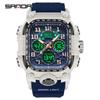 Sanda Men's Trendy Waterproof Multi-Functional Electronic Watches with Three-Time Zones for Casual Use
