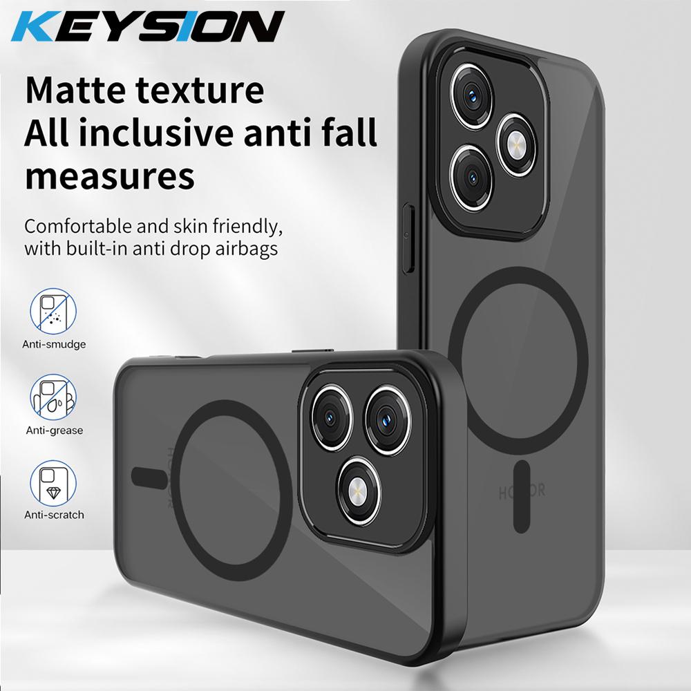 KEYSION Magnetic Phone Case for for HONOR X8d Silicone+PC Matte Translucent Clear Shockproof Back Cover for Huawei Honor X8D