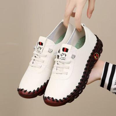 Export Large Size Soft Sole Single Shoes New Spring and Autumn Flat Bottom Fashion Soft Leather Mother Shoes Handmade Shoes