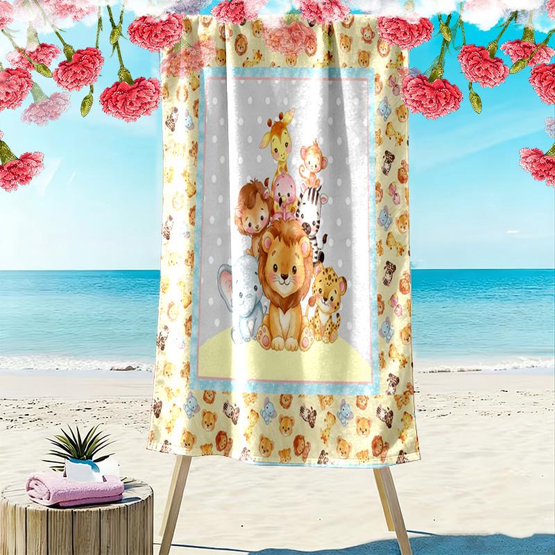 Süßes Tier Cartoon Print Strandtuch, Großes Weiches Schnelltrocknendes Handtuch für Strand Camping Schwimmen