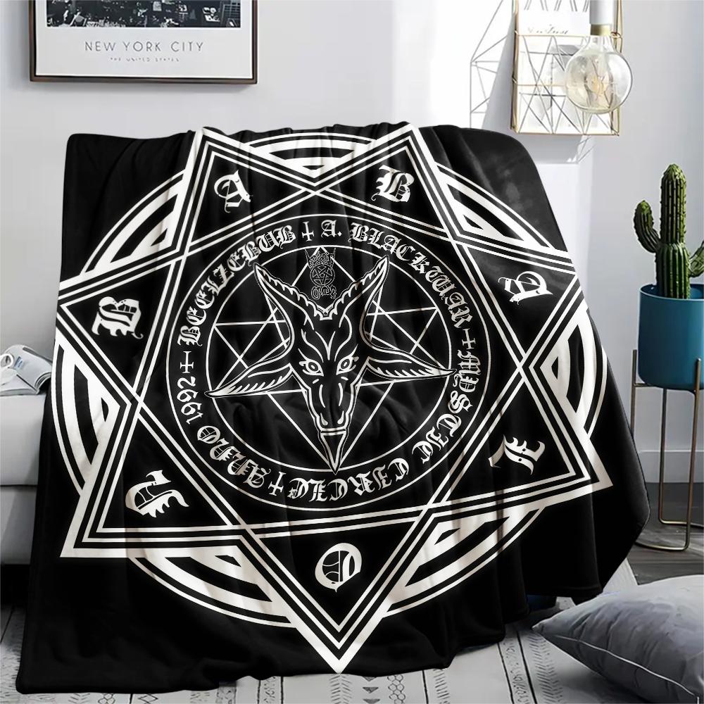 1 ks Flanelová deka s potiskem symbolu Satana, Vysoká kvalita, Pro všechna roční období, Domácí dekorace, Teplo a pohodlí, Perfektní pro vánoční dárky