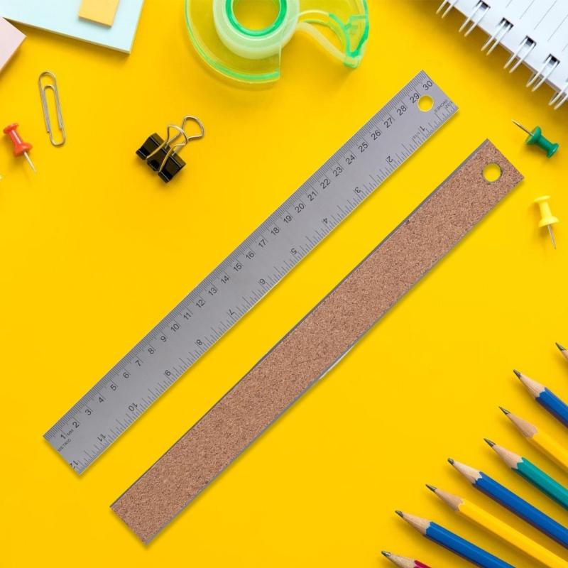 Elegant 12Inch Metal Ruler with Cork Backing Smooth Finishes for Accurate Measurements In School and Office