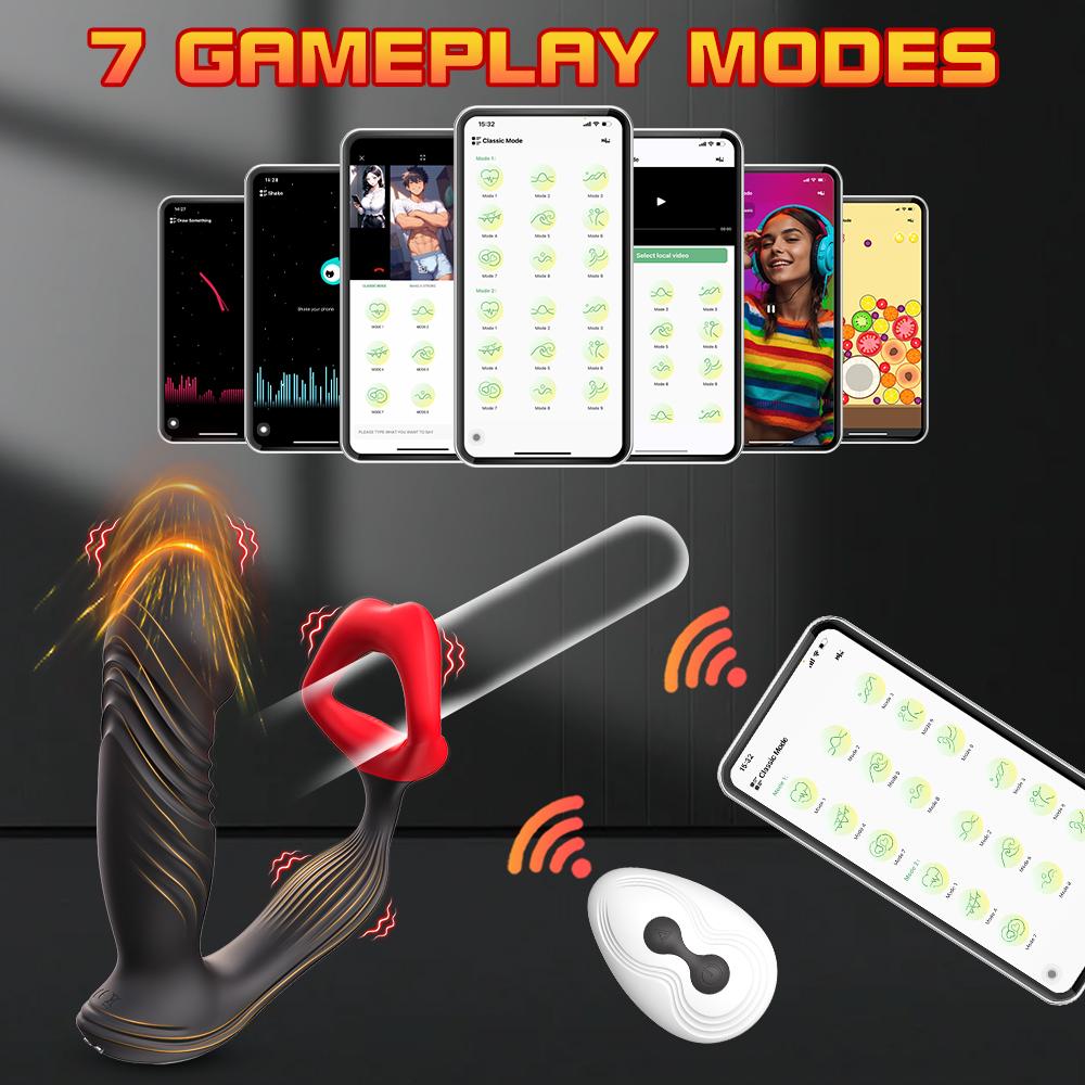 Remote and APP Control Male Prostate Massager Cock Rings Thrusting Butt Plug Vibrator Dildo Anal Plug For Men Woman Adult