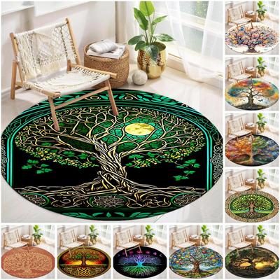 1Pc Tree of Life Circular Print Rug - Home Decoration Carpet For Living Room Bedroom Flooring Computer Chair Area Rug