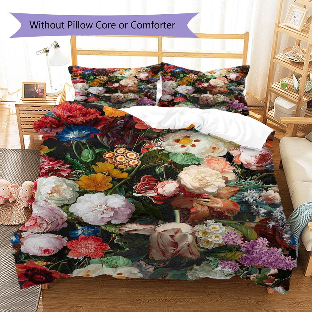 Vintage Floral Bird Pattern Bedding Quilt Set Quilt Cover Pillowcase Home Decoration Gift (1 * duvet cover + 2 * pillowcase, without core)