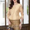 ZANZEA Women Casual Lace Splice 3/4 Sleeve Elegant Slim Blouse