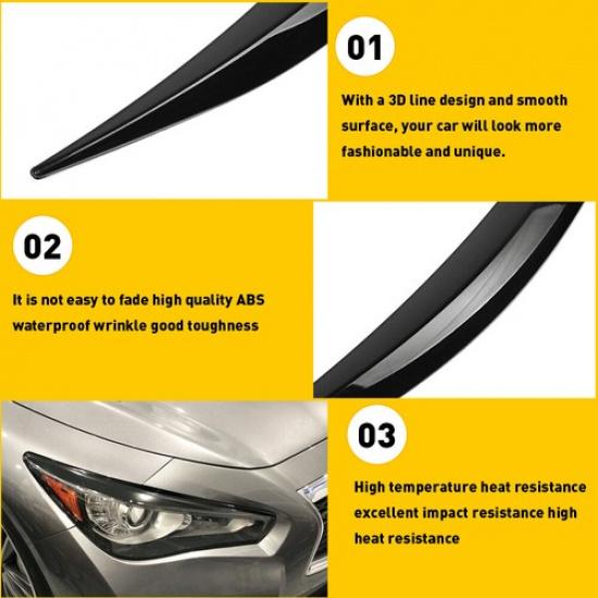 Headlight Eyelid Eyebrows Eye Lid Brow Gloss Black For Infiniti Q50 2014- EA