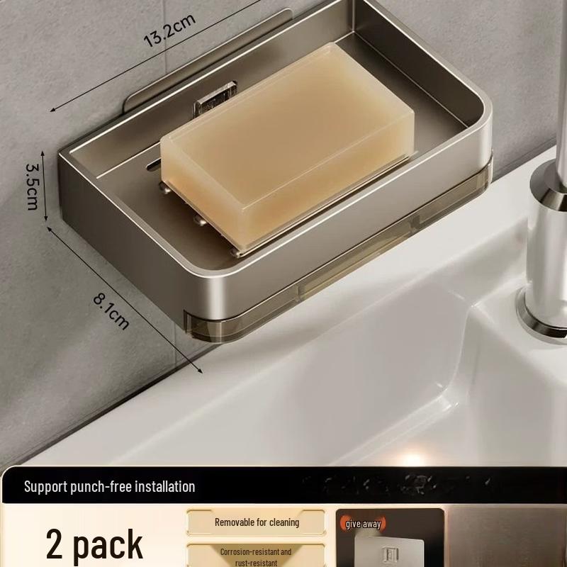 cmaos Punch-Free Wall-Mounted Double-Layer Soap Dish with Drain