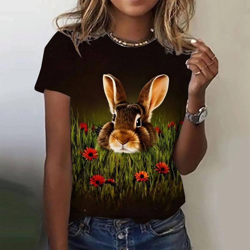 Summer Rabbit 3D Print Women T-shirts Streetwear Casual Fashion Y2k Short Sleeve T Shirt O-neck Tops Tees Clothing
