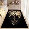 Nautical Art Area Rug, Vintage World Map Compass Anchor Rope Dark Sepia Print, Coastal Study Office Decor, Non-Slip Mat
