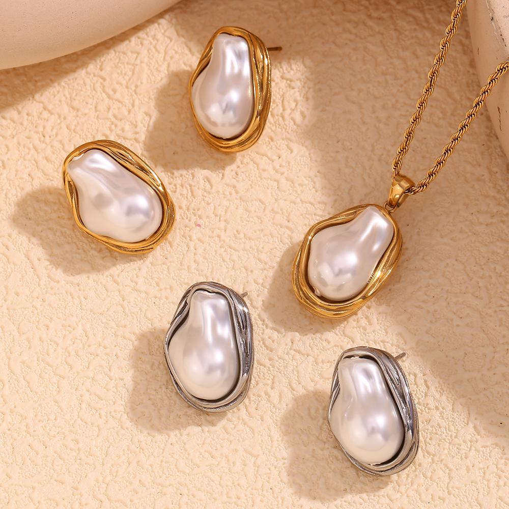 MamacitaSlay New Designed Stainless Steel Imitation Pearl Irregular Earrings Waterproof Jewelry Charm Statement Earrings Gift