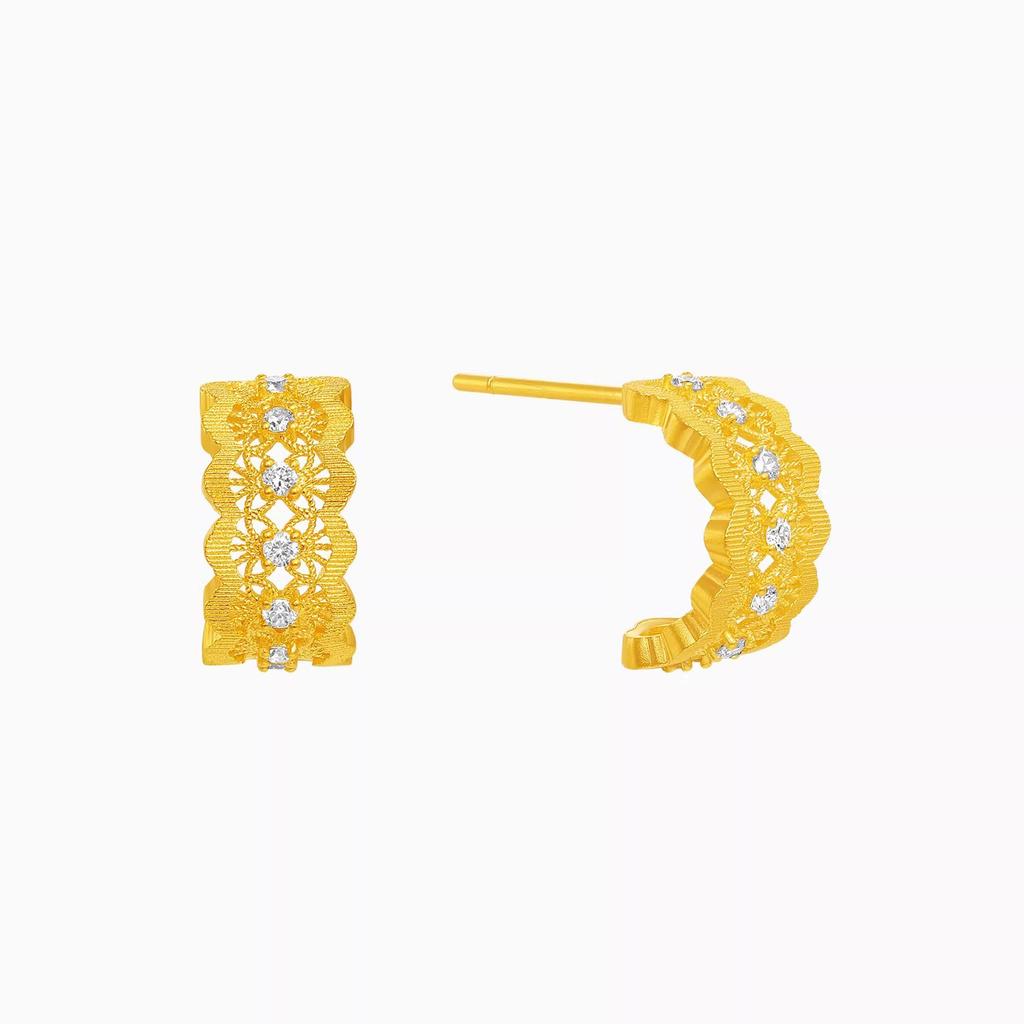 Satin Light Passepartout Fringed Pendant Necklace Filigree Diamond Stud Earrings Gold Lace Open Ring Women