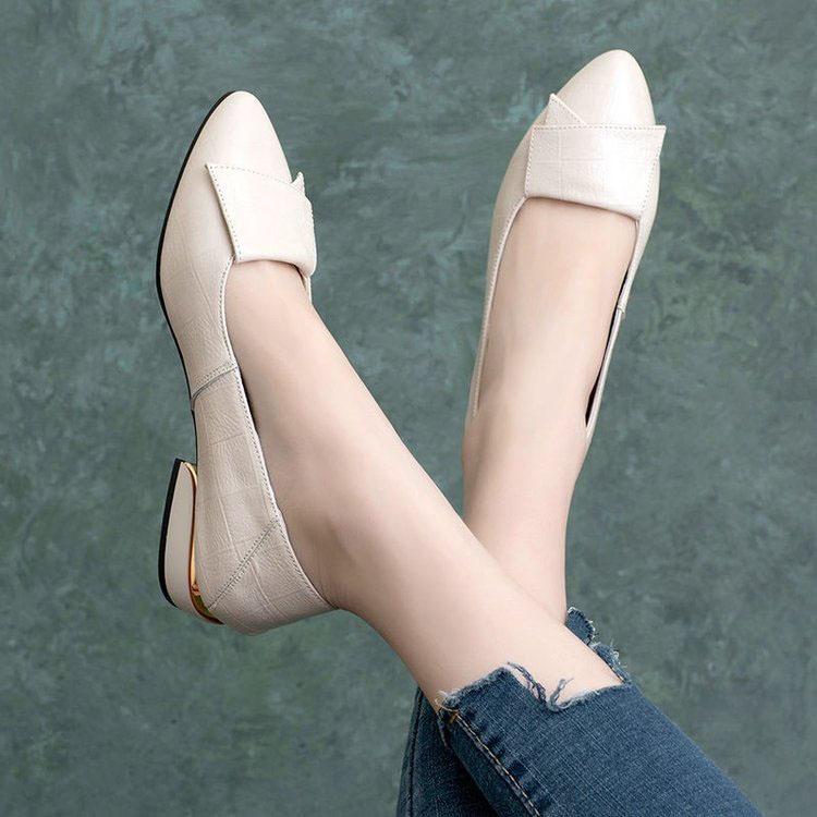 Single Shoe Women's Spring Style Thick Heel Mom Shoes Soft Leather Soft Sole Small Leather Shoes for Women