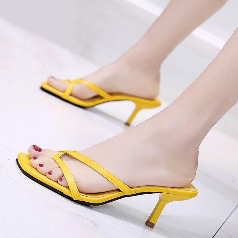 2025 Summer Women Sandals Casual Flip Flops Ladies Beach Slippers Slides Cross Clip Toe Stiletto Heels Shoes Women Shoes WSH4396