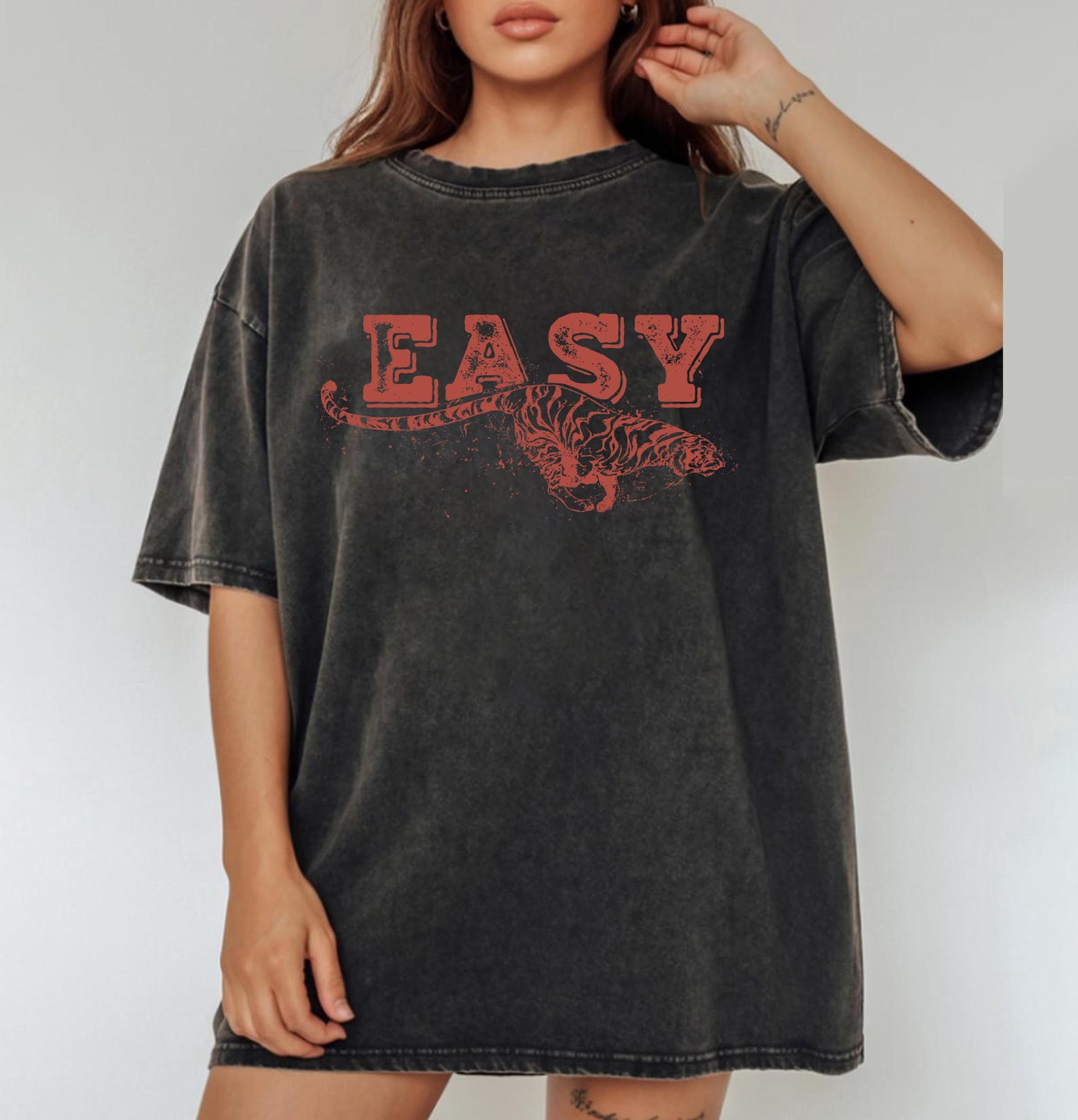 Easy Tiger Shirt, Retro Boho Tee, Wild Animal Shirt S