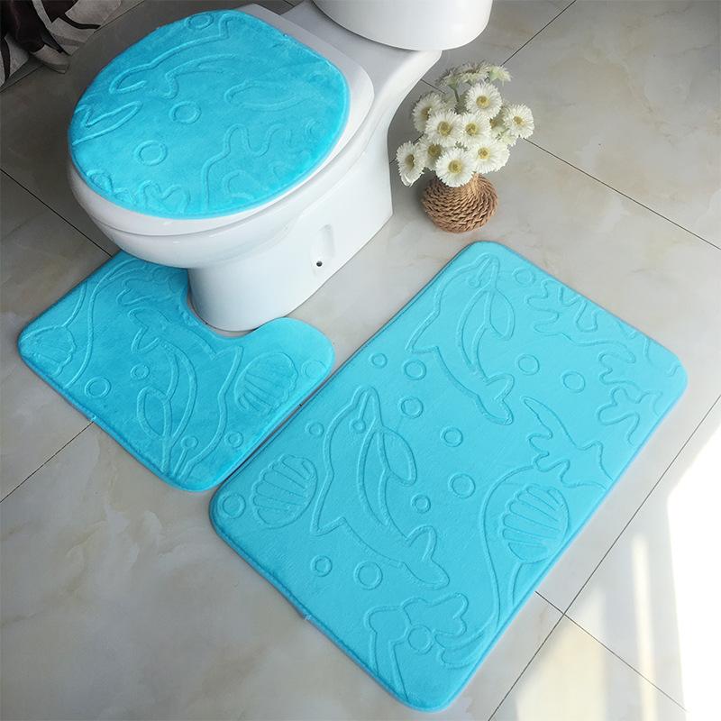 3PCS Home Bathroom Bath Mat Set Toilet Mat Non-slip Bath Mat Bathroom Carpet Shower Carpet Set Toilet Cover Floor Mat