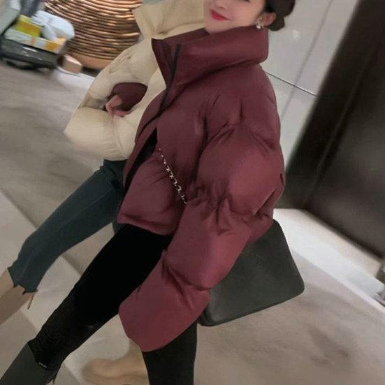 Autunno Inverno Donna Cappotto in cotone Colletto alla coreana Protezione collo Manica lunga Antivento Termico Imbottito spesso Chiusura con cerniera liscia Giacca morbida da donna