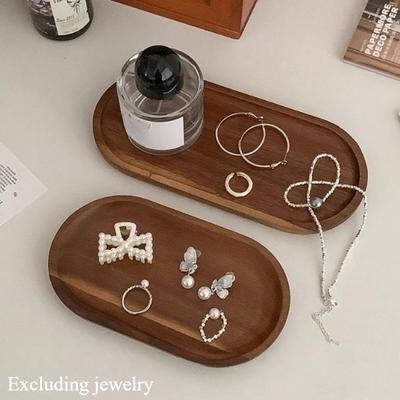 1pc Wooden Double-layer Jewelry Storage Box Double Layered Solid Wood Storage Rack Portable Jewelry Box Home Accessories