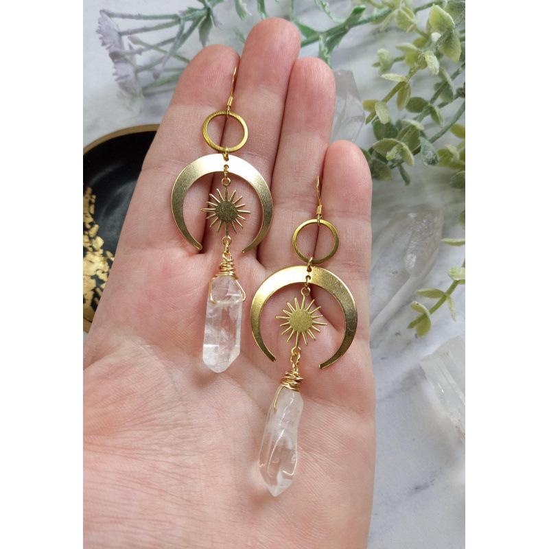Quartz Moon and Sun Earrings - Hot Selling Foreign Trade Item