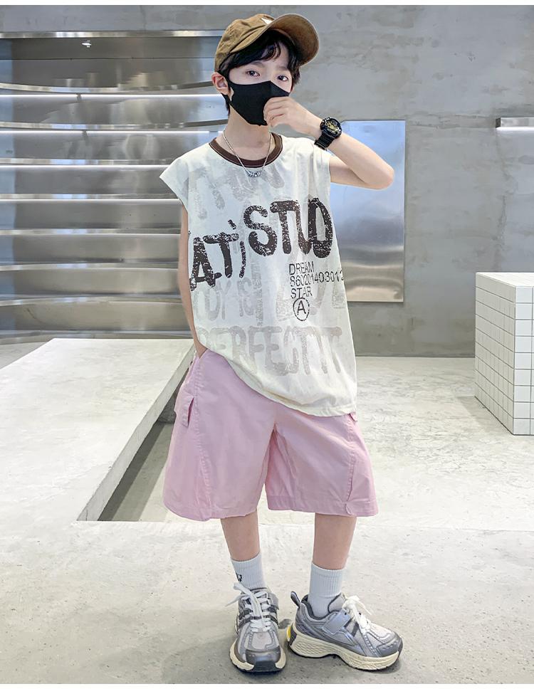 Boys' Summer Dress Set 2026 New Summer Mid to Large Children's Clothing Rascal Handsome Boys' Sleeveless Tank Top Thin Summer Style Trendy