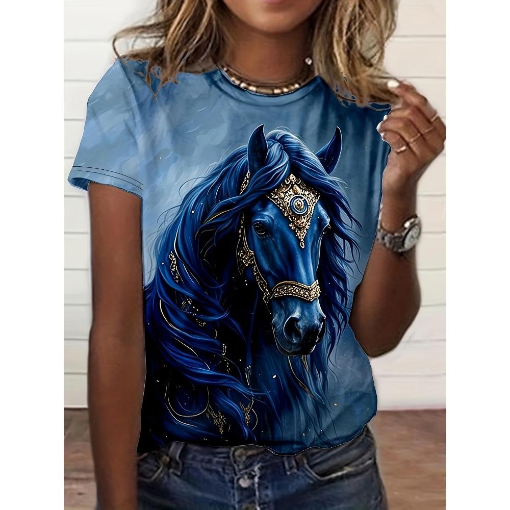 Women s T-shirt - Gorgeous Gold Plated Blue Horse Pattern XS