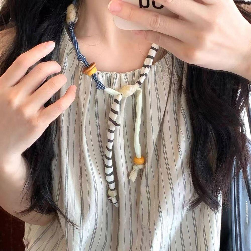 Multicolor Patchwork Cloth Chain Necklace Clavicle Chain Bohemian Choker Decoration