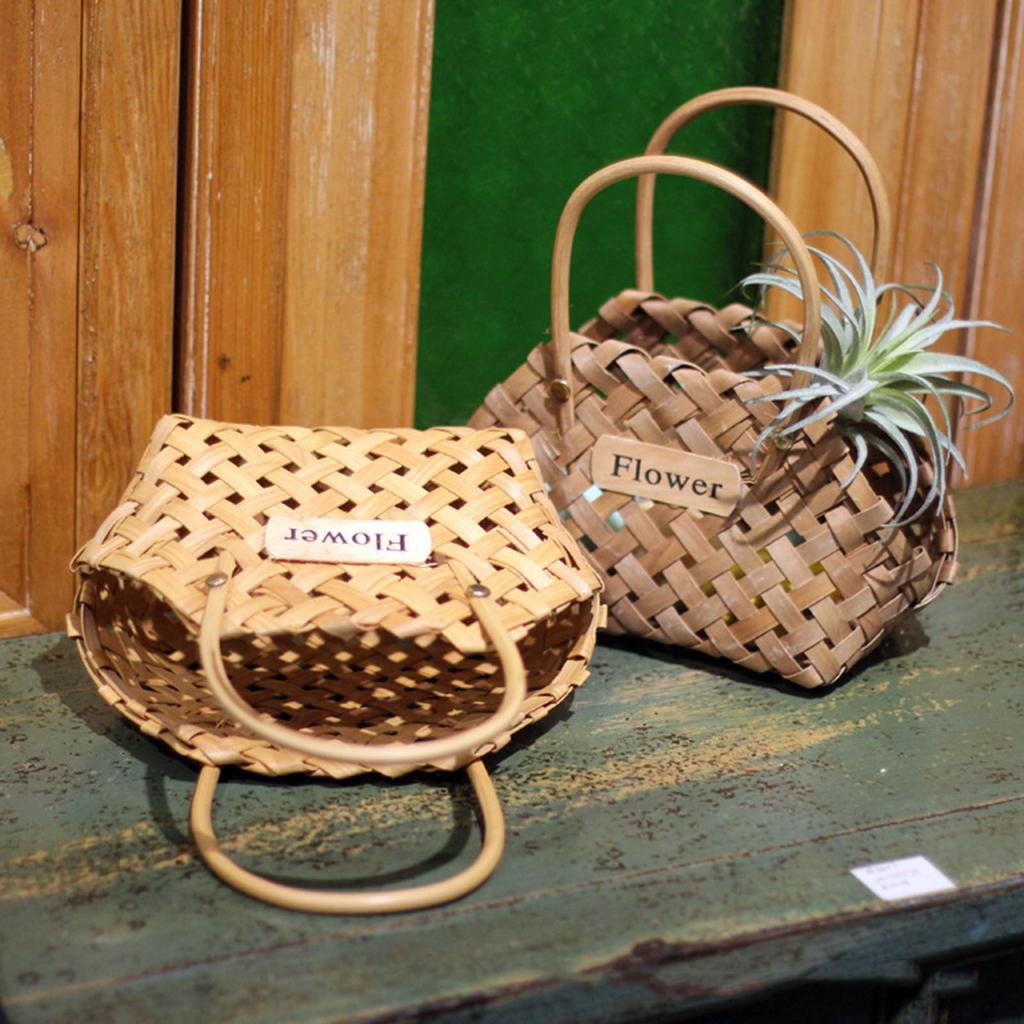 Weaved Basket Woven Flower Baskets Wood Storage Basket for Home Decor Shopping Flower Plants Kitchen Storage Basket